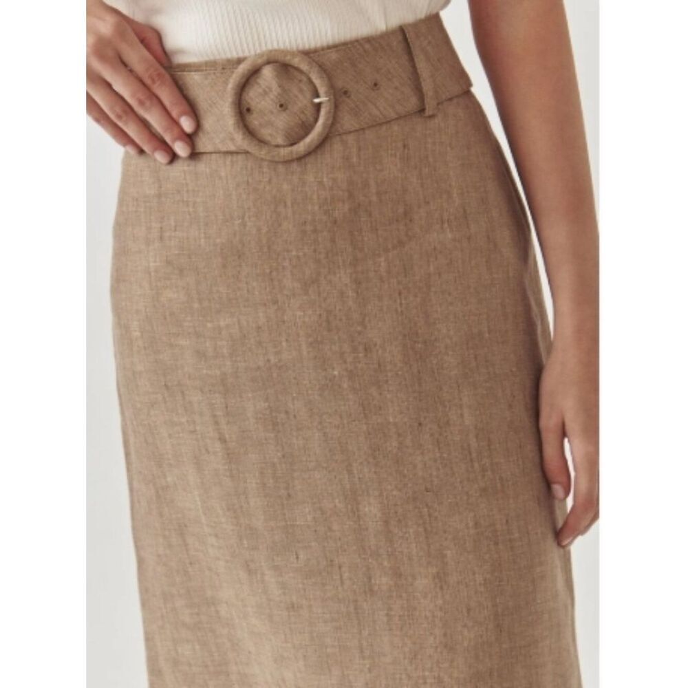Like New! Tatuum TNILI A-line Belted Skirt 100% Linen Beige in Size 40